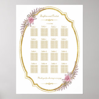 Elegantes Blush-Gold-Rahmen-Sitzdiagramm Poster