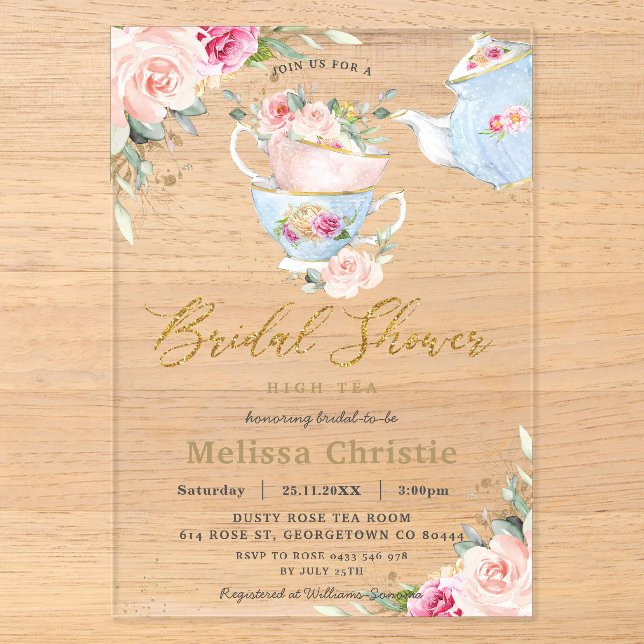 Elegantes Blush Party Brautparty Acryleinladungen (Vorderseite)