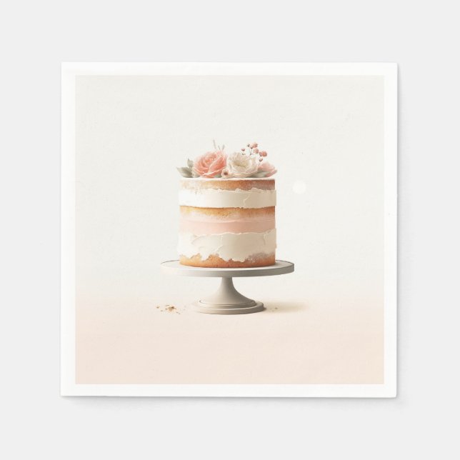 Elegantes Blush Peach Floral Cake Brautparty Serviette (Vorderseite)
