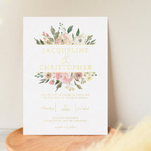 Elegantes Blush Pink Bläserpferd Hochzeit Gold Folieneinladung