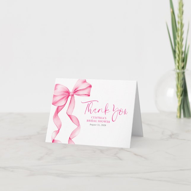 Elegantes Blush Pink Bow Brautparty Vielen Dank Dankeskarte (Vorderseite)