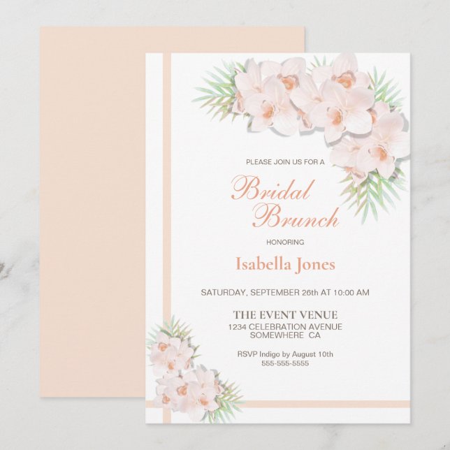 Elegantes Blush Pink Bridal Brunch Einladung (Vorne/Hinten)
