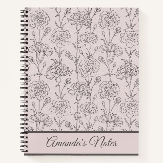 Elegantes Blush Pink Carnation Dankesblatt Notizbuch (Vorderseite)