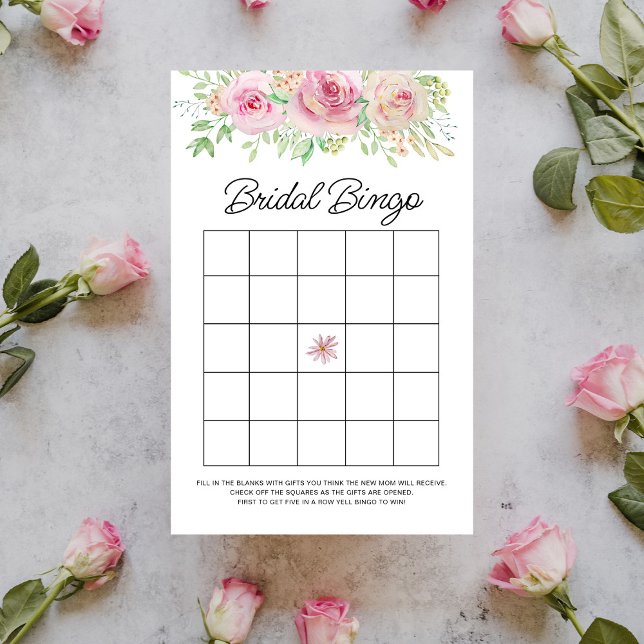 Elegantes Blush Pink Floral Bridal Bingo Spiel (Von Creator hochgeladen)