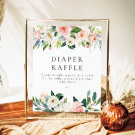 Elegantes Blush Pink Floral Diaper Raffle Baby-Zei Poster