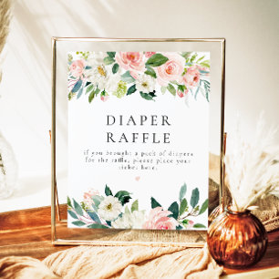 Elegantes Blush Pink Floral Diaper Raffle Baby-Zei Poster