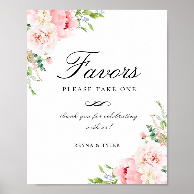 Elegantes Blush Pink Floral Gefallen Hochzeitszeic Poster (Vorne)