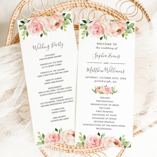 Elegantes Blush Pink Floral Wedding Programm (Von Creator hochgeladen)