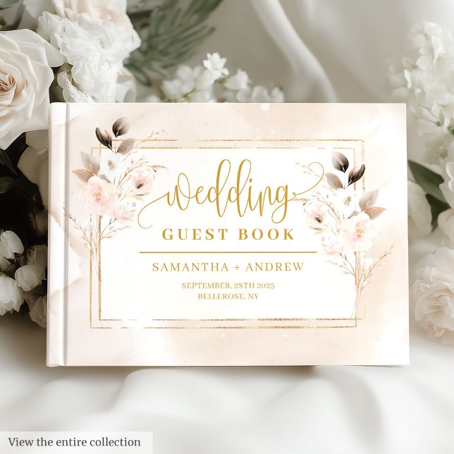 Elegantes Blush Pink Gold Floral Wedding Gästebuch (Elegant Blush Pink Gold Floral Wedding Guest Book)