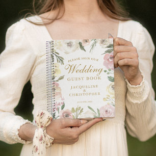 Elegantes Blush Pink Gold Floral Wedding Gästebuch Notizbuch
