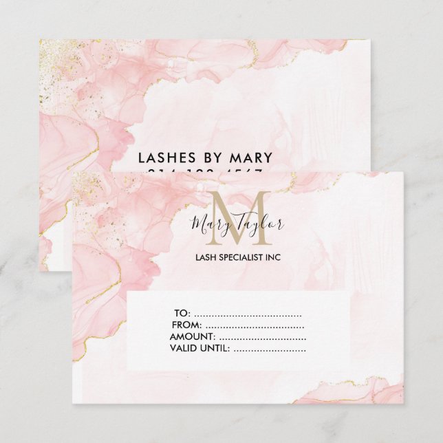 Elegantes Blush Pink Gold Glitzer Geschenkgutschei (Vorne/Hinten)