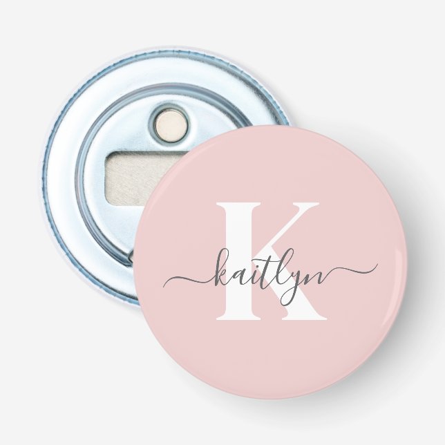 Elegantes Blush Pink Gray Script Monogram Flaschenöffner (Vorderseite)