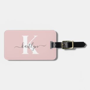 Elegantes Blush Pink Gray Script Monogram Gepäckanhänger