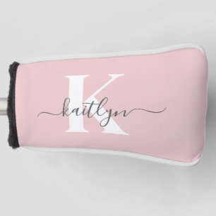 Elegantes Blush Pink Gray Script Monogram Golf Headcover