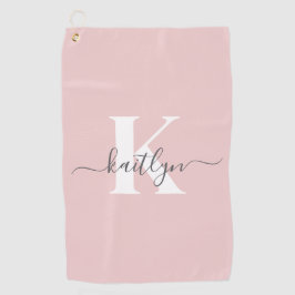 Elegantes Blush Pink Gray Script Monogram Golfhandtuch