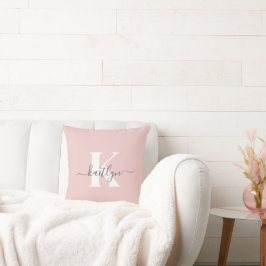 Elegantes Blush Pink Gray Script Monogram Kissen