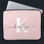 Elegantes Blush Pink Gray Script Monogram Laptopschutzhülle<br><div class="desc">Diese schlichte,  elegante 15" schwarz rosa Notebook-Hülle mit Ihrem Vornamen in einem trendigen Script-Schriftart in Grau und Ihre erste Initiale in einem modernen Kappe-Schriftart in Weiß ist perfekt für Sie. Es ist stilvoll und trendig und dennoch sehr klassisch. Es ist einzigartig - wie du!</div>