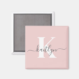 Elegantes Blush Pink Gray Script Monogram Magnet