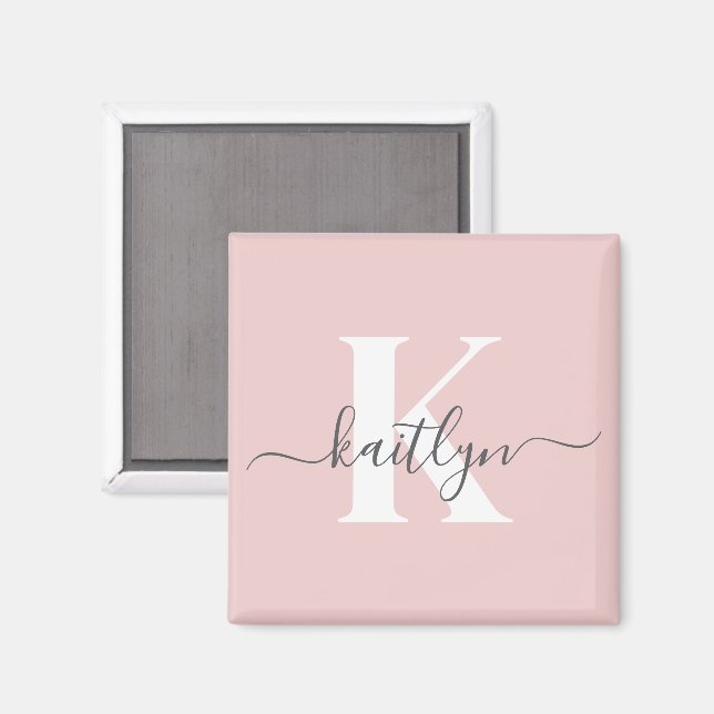 Elegantes Blush Pink Gray Script Monogram Magnet (Vorderseite/Rückseite)