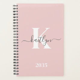 Elegantes Blush Pink Gray Script Monogram Planer