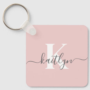 Elegantes Blush Pink Gray Script Monogram Schlüsselanhänger