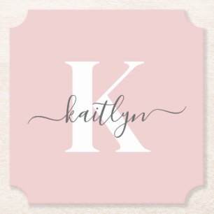 Elegantes Blush Pink Gray Script Monogram Untersetzer