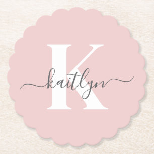 Elegantes Blush Pink Gray Script Monogram Untersetzer