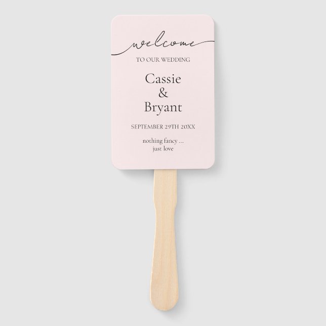 Elegantes Blush Pink Modernes Script Hochzeitsprog Fächer (Vorderseite)