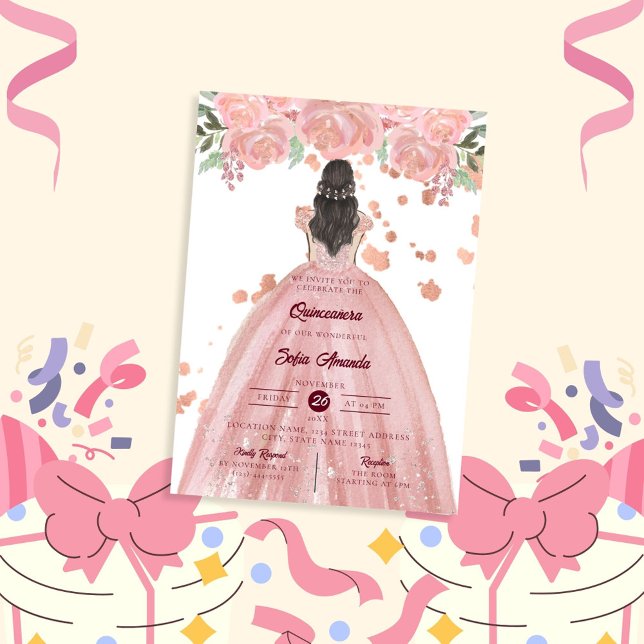 Elegantes Blush Pink Quinceñera Princess Party Einladung (Von Creator hochgeladen)