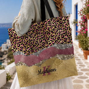 Elegantes Blush-Rose-Tierdruck Glitzer Monogramm Tasche