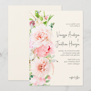 Elegantes Blush und Elfenbeinflora Stilvolles Skri Einladung