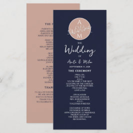 Elegantes Blush und Navy Blue Script Hochzeitsprog Programm