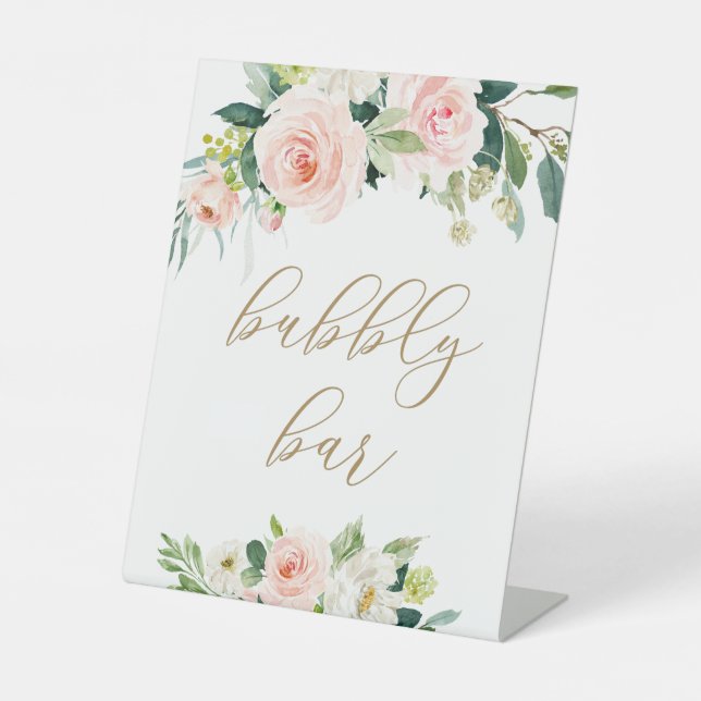 Elegantes Blush Wasserfarben Bläschen Bubbly Bar S Sockelschild (Vorderseite)