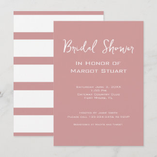 Elegantes Blush White Script Stripe Brautparty Einladung