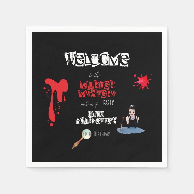 Elegantes blutiges Murder Mystery Dinner Party lus Serviette (Vorderseite)