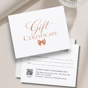 Elegantes Bogen-Geschenk-Zertifikat aus weißem Kup