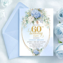 Elegantes Bohemian Soft Blau Gold 60. Geburtstag