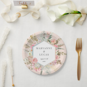 Elegantes Bohemisch Floral Monogramm Pappteller