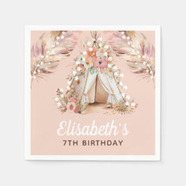 Elegantes Bohemisches Girl Geburtstag Personalisie Serviette