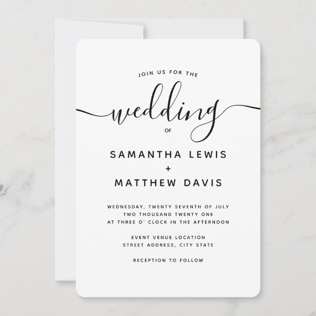 Elegantes Bohemisches Script Minimalistisch Weddin Einladung (Vorderseite)