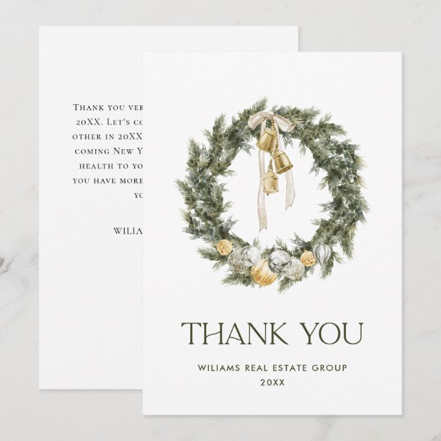 Elegantes Bohemisches Weihnachtskieferunternehmen Dankeskarte (Vorne/Hinten)