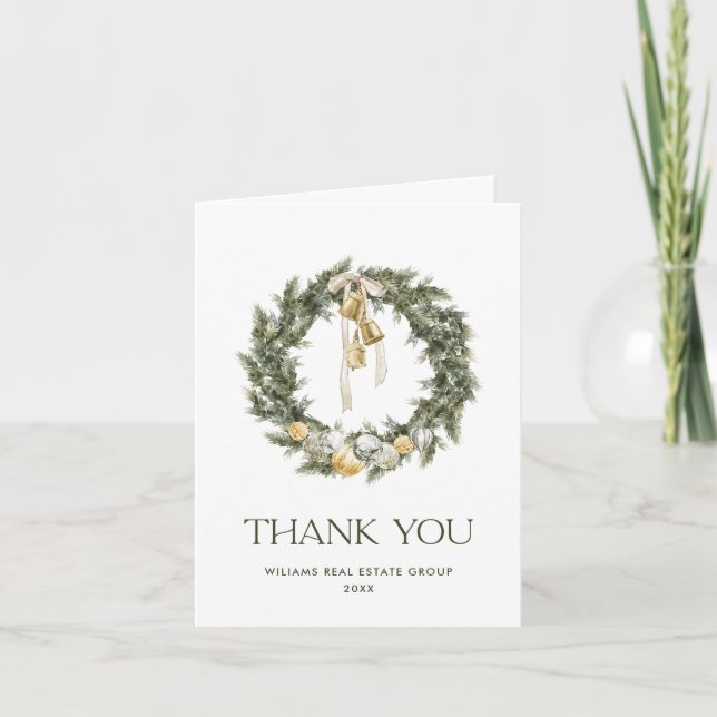 Elegantes Bohemisches Weihnachtskieferunternehmen Dankeskarte (Vorderseite)