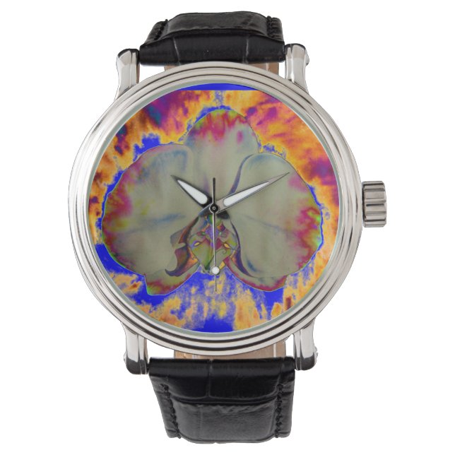 Elegantes boho abstraktes Orchideengemälde Armbanduhr (Vorderseite)