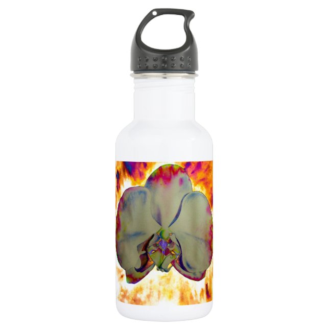 Elegantes boho abstraktes Orchideengemälde Edelstahlflasche (Vorderseite)