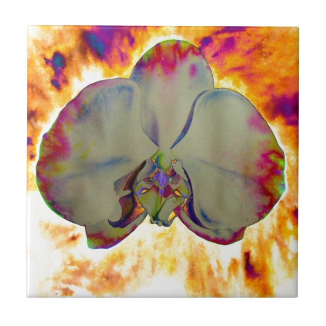 Elegantes boho abstraktes Orchideengemälde Fliese (Vorderseite)