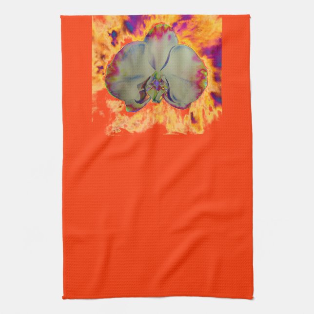 Elegantes boho abstraktes Orchideengemälde Geschirrtuch (Vertikal)