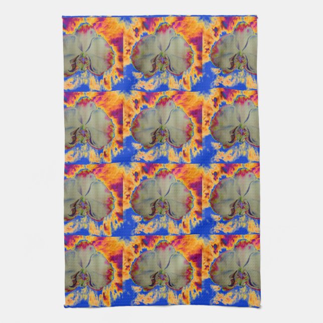 Elegantes boho abstraktes Orchideengemälde Geschirrtuch (Vertikal)