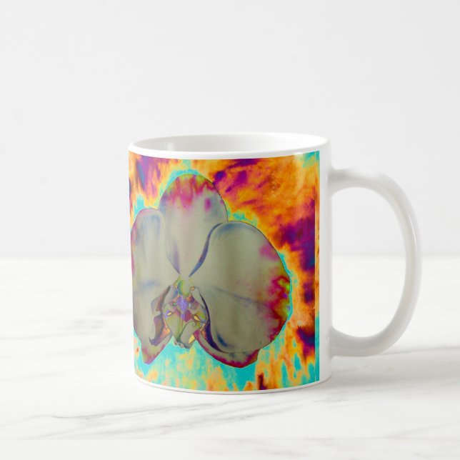 Elegantes boho abstraktes Orchideengemälde Kaffeetasse (Rechts)
