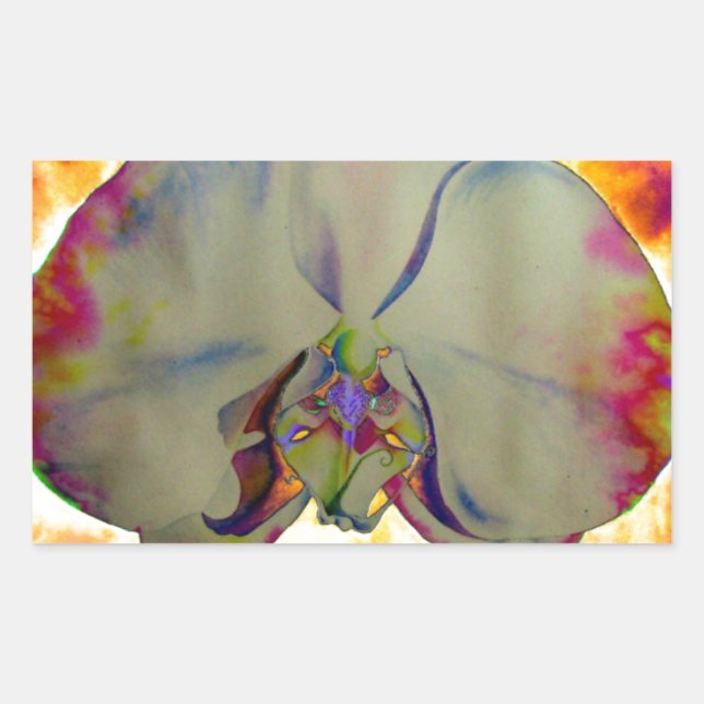 Elegantes boho abstraktes Orchideengemälde Rechteckiger Aufkleber (Vorderseite)