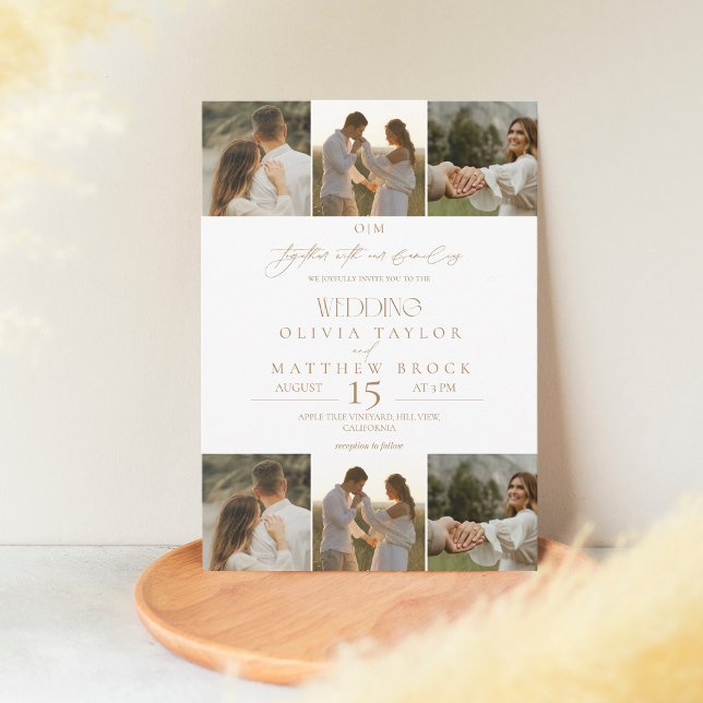 Elegantes Boho Beige & White Foto Hochzeit Einladung (Von Creator hochgeladen)